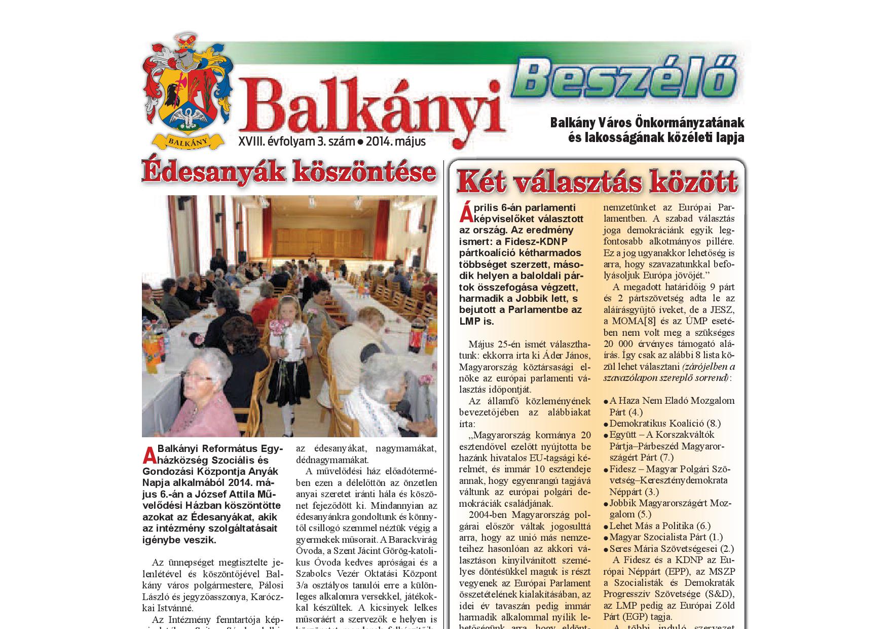 Balkányi Beszélő 2014. május címlap